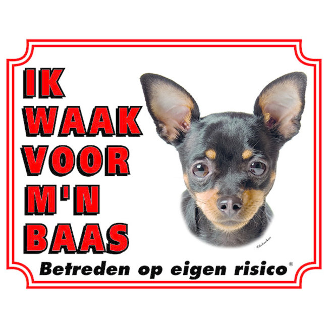 Stickerkoning Chihuahua Watch Sign Negro - Vigilo a mi Jefe