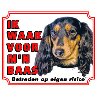 Stickerkoning Dachshund Longhair Watch Sign - I am watching out for my Boss