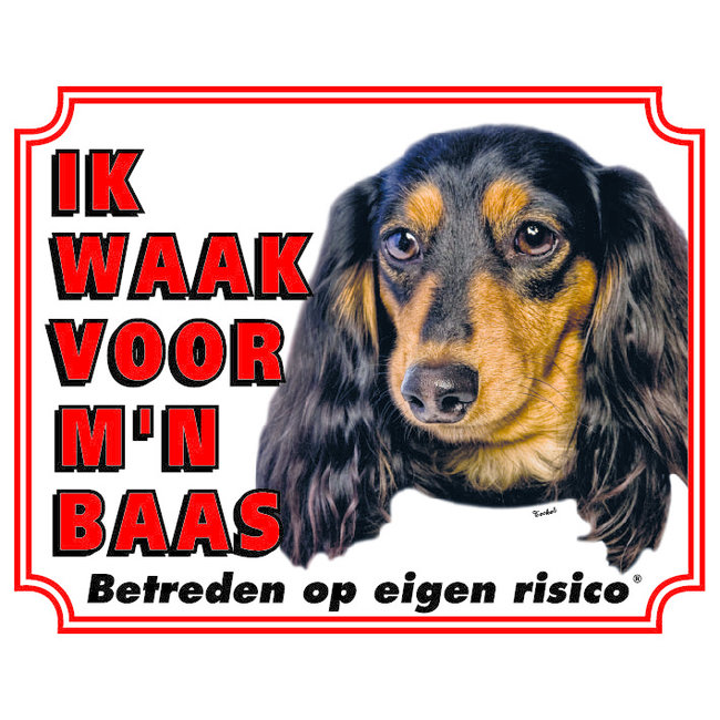 Stickerkoning Dachshund Longhair Watch Sign - I am watching out for my Boss