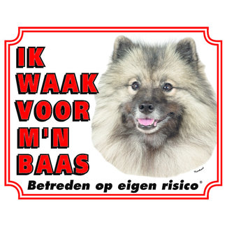 Stickerkoning Keeshond Watch Sign - Vigilo a mi Jefe Gris