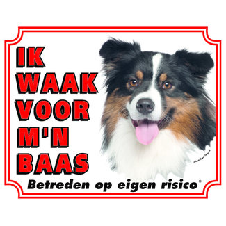 Stickerkoning Australian Shepherd Waakbord - Ik waak voor mijn Baas