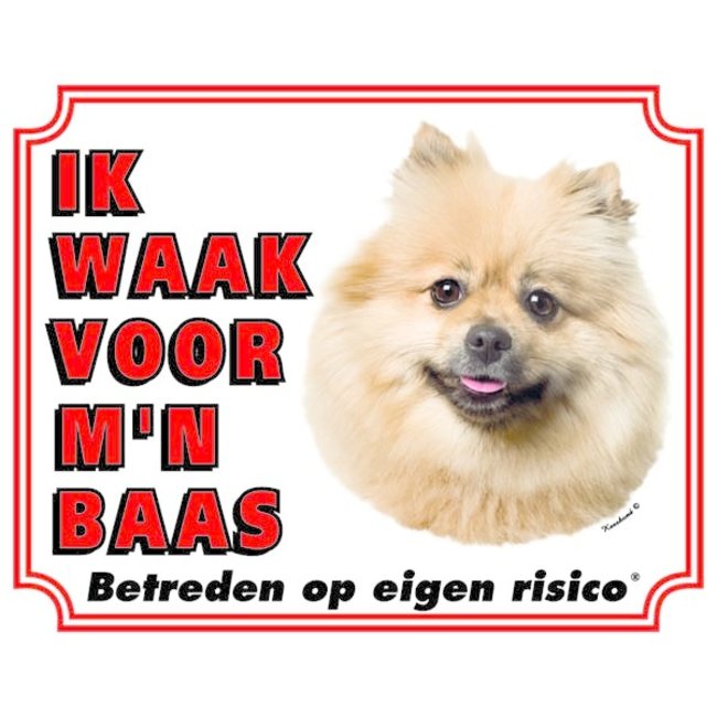 Stickerkoning Keeshond Waakbord - Ik waak voor mijn Baas