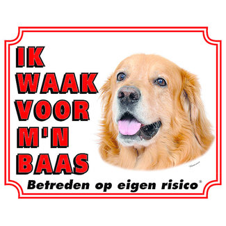 Stickerkoning Hovawart Waakbord Blond - Ik waak voor mijn Baas