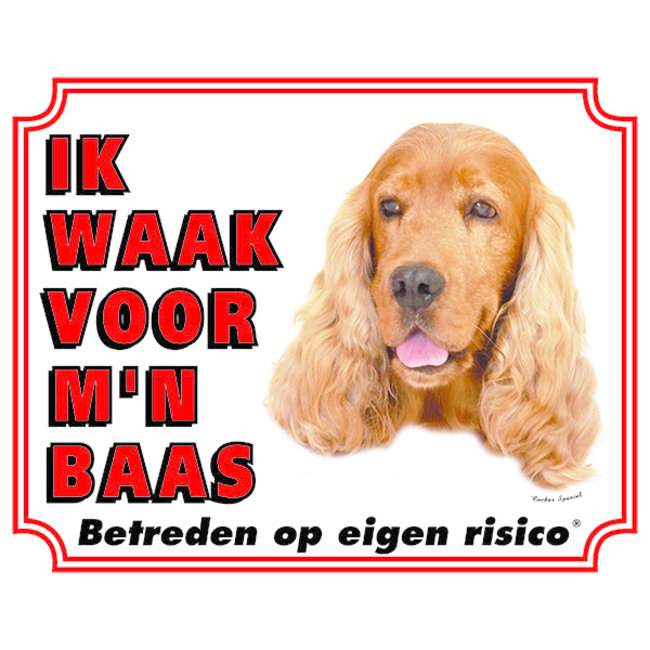 Stickerkoning Engelse Cocker Spaniel Waakbord - Ik waak voor mijn Baas