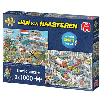 Jumbo Jan van Haasteren - Land, sea and air and Traffic chaos Puzzle 2x 1000 Pieces