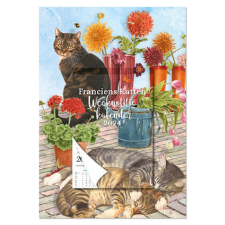 Comello Francien's Cats Weekly note calendar on shield 2025 Dahlias
