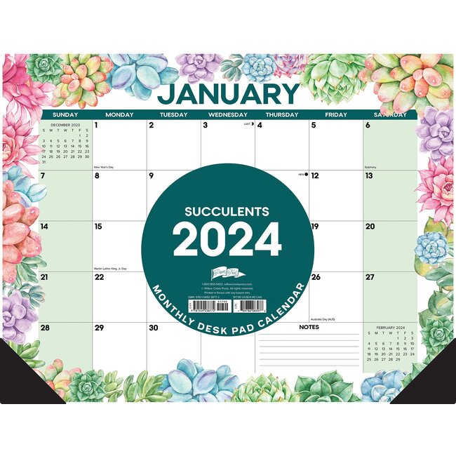 Willow Creek Succulent Desk Pad - Desk Calendar 2024