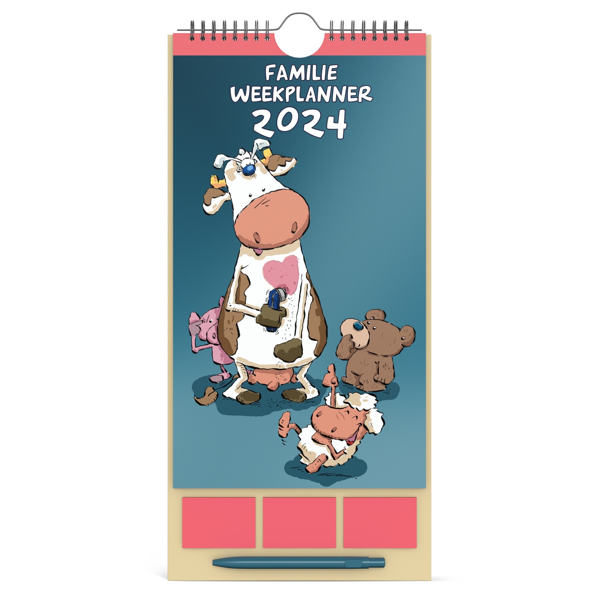 Familiekalender 2024 Lannoo Ritstier 210x435 met plakbriefjes