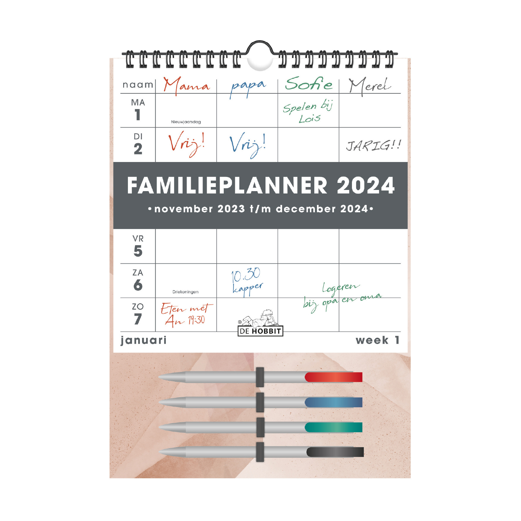 Hobbit Familieplanner Markers D2 (A4) Abstract beige/roze 2024