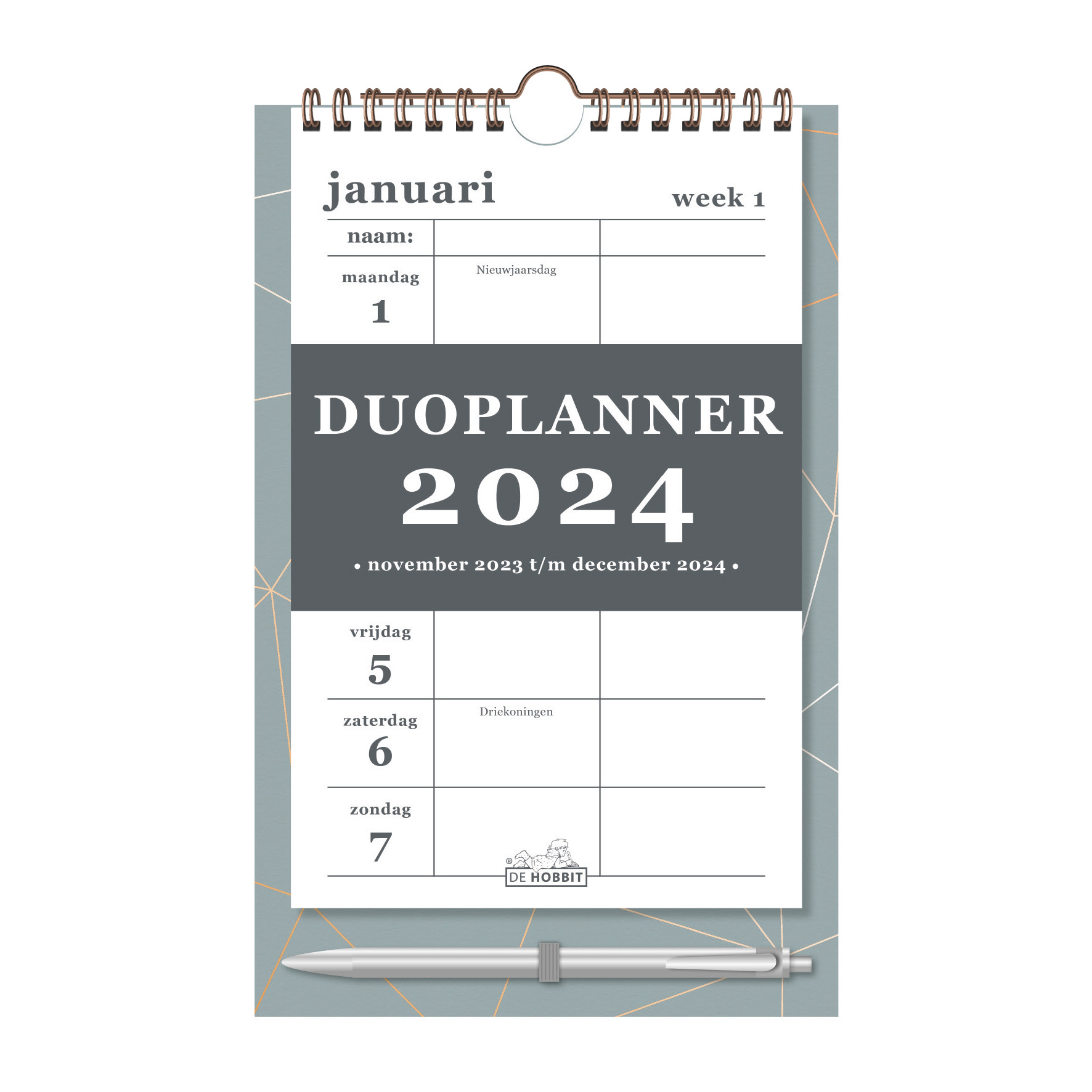 Hobbit Duoplanner D1 Raster Grijsgroen 2024