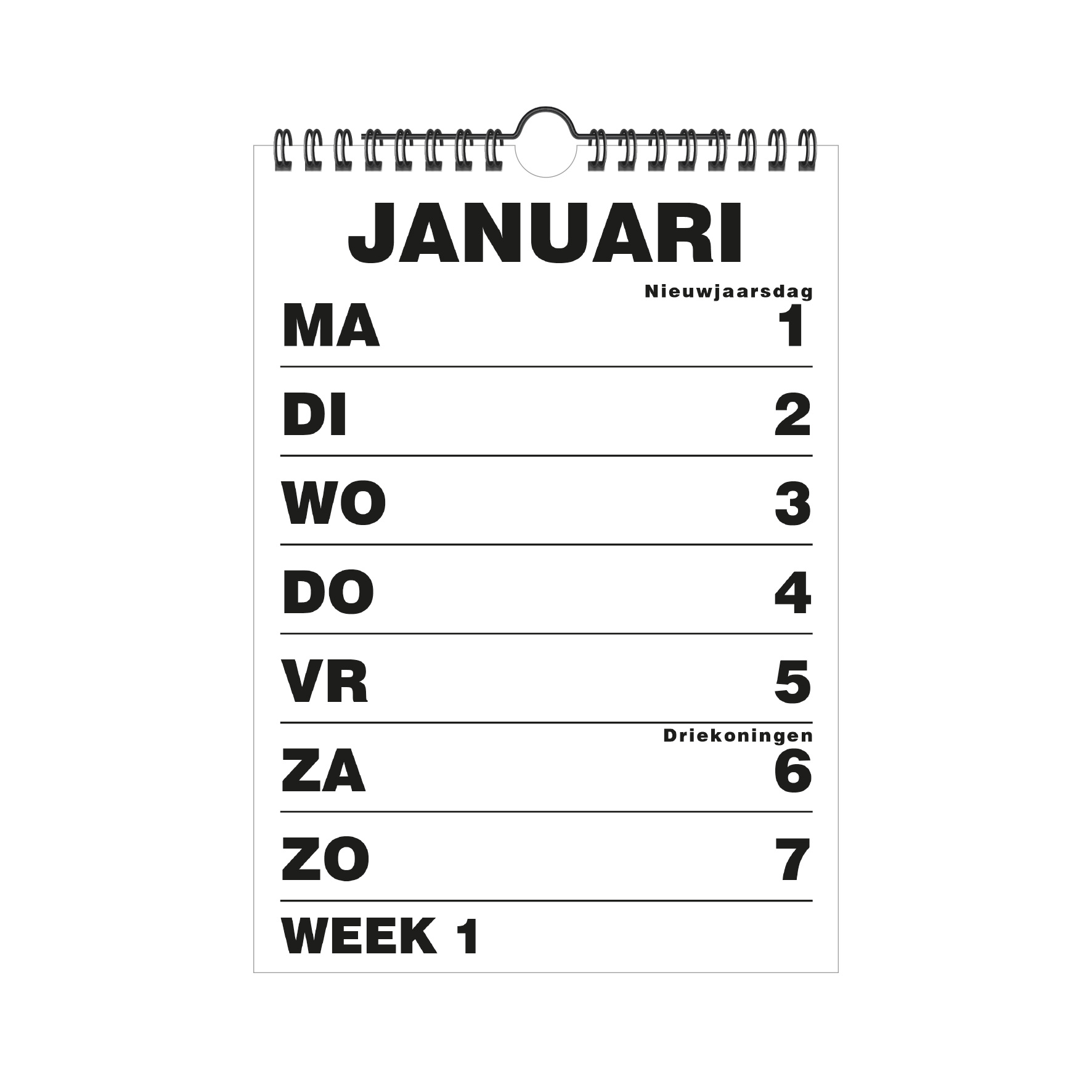 Grootletter Weekkalender 2025 A5 Zwart Kopen? Bestel eenvoudig en snel
