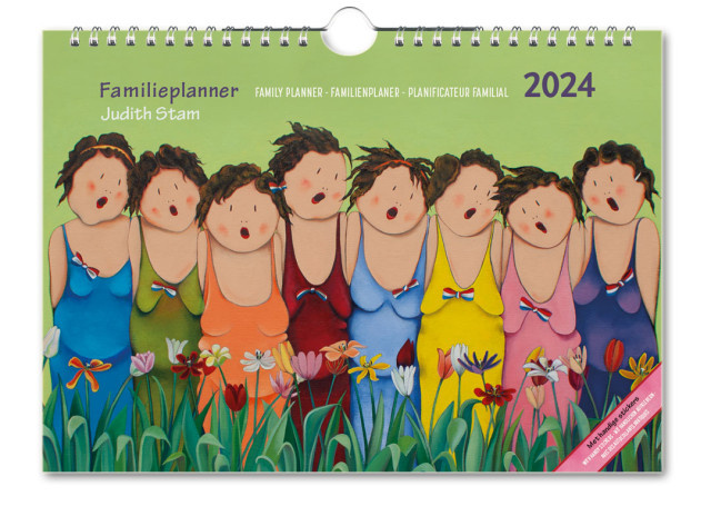 Bekking & Blitz - Familieplanner 2024 - Judith Stam Familieplanner 2024 - Wandmodel met ophangoog - Weekoverzicht op 1 pagina - Ruimte voor planning van 5 personen
