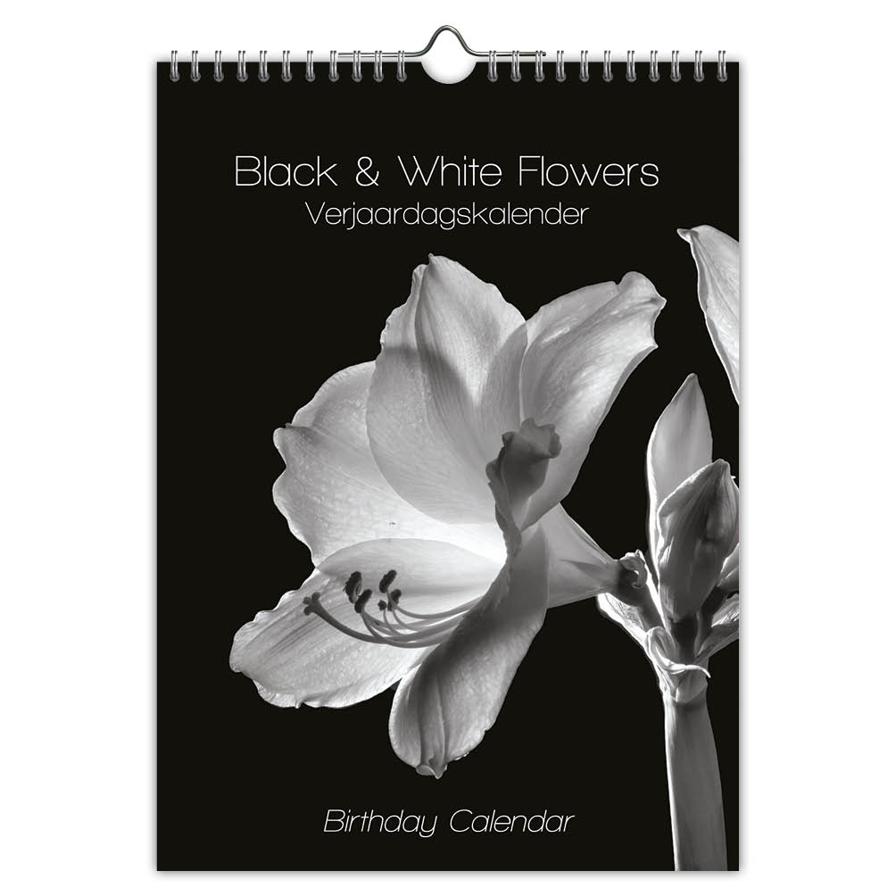Black and white flowers verjaardagskalender