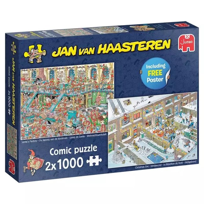 Jan van Haasteren - Die Fabrik des Weihnachtsmanns und der Weihnachtsabend Puzzle 2x 1000 Teile
