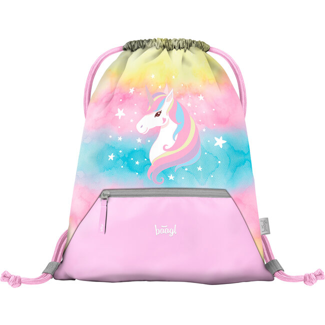 Bolsa de deporte unicornio arco iris con cremallera