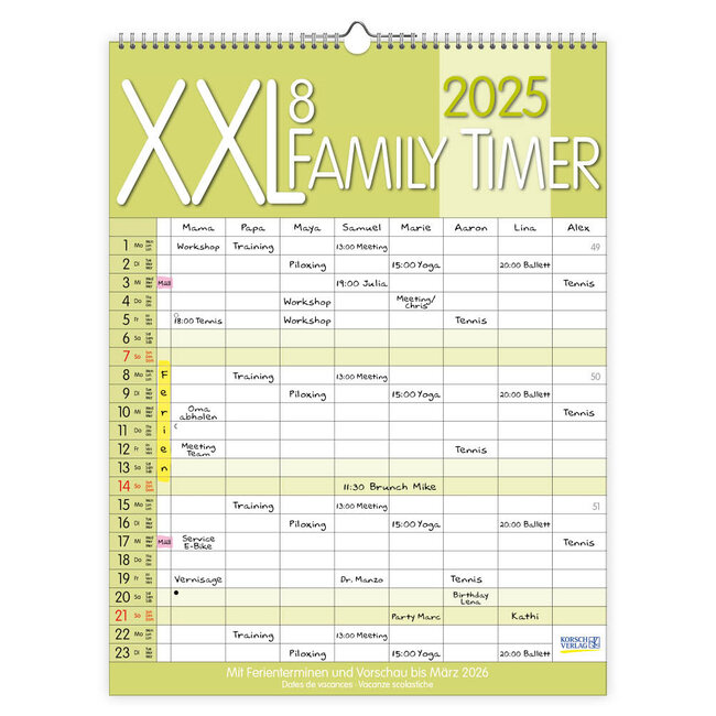 Familytimer XXL Kalender 2025 für 8 Personen.