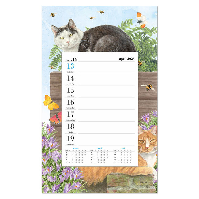 Comello Francien's Cats Wöchentlicher Notizkalender auf Schild 2025 Krokusse