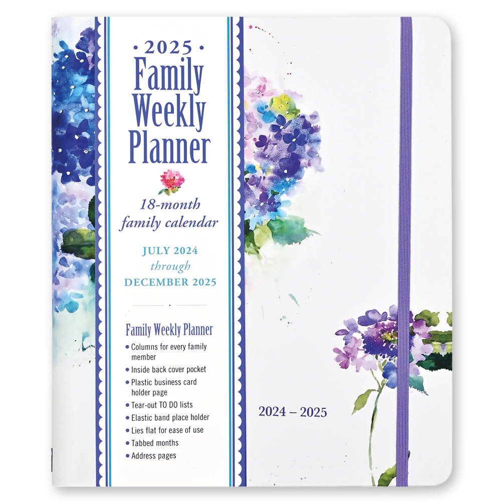 2025 Hydrangeas Family Weekly Planner (18 Months, July 2024 to Dec 2025)