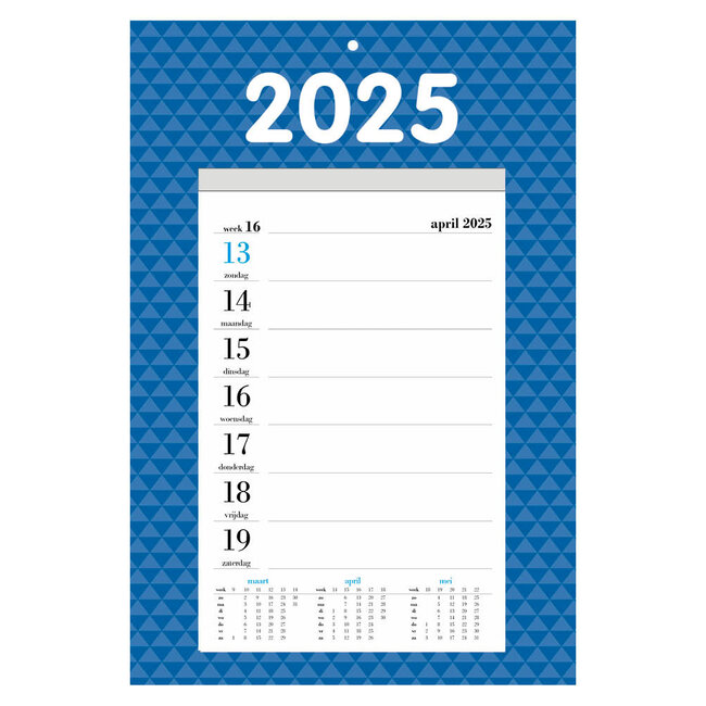 Wöchentlicher Notizkalender 2025 auf Schild
