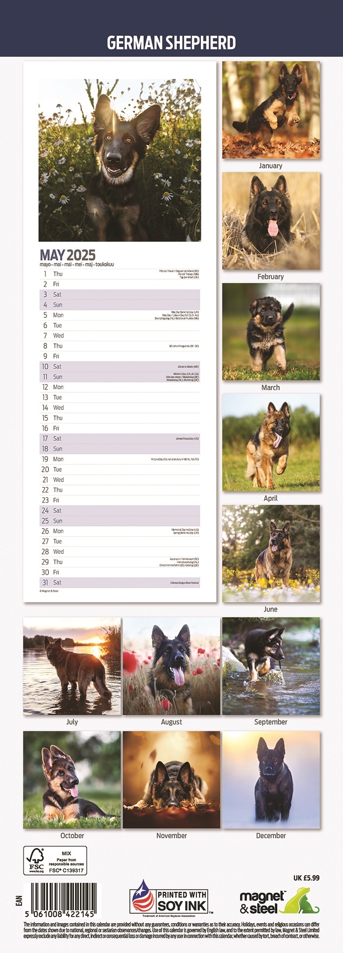 German Shepherd Calendar 2025 Slimline Buy Order easily online
