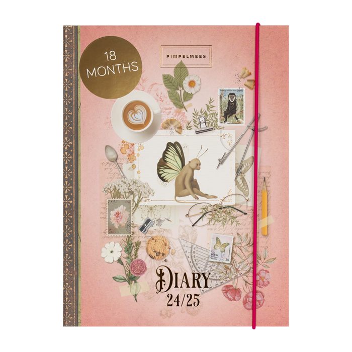 Pimpelmees school diary A5 2024 - 2025Wonderland - Peach Wingmonkey