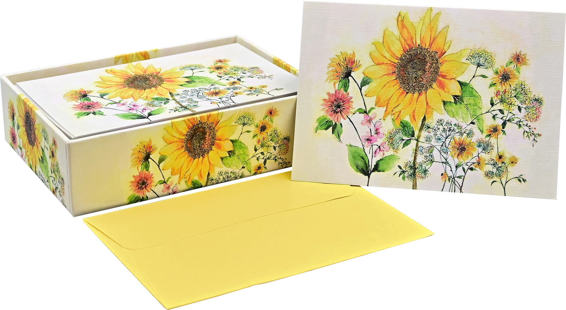 Watercolor Sunflower Notitiekaarten 14 stuks