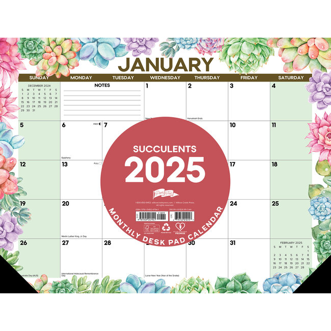 Sous-main Succulents - Calendrier de bureau 2025