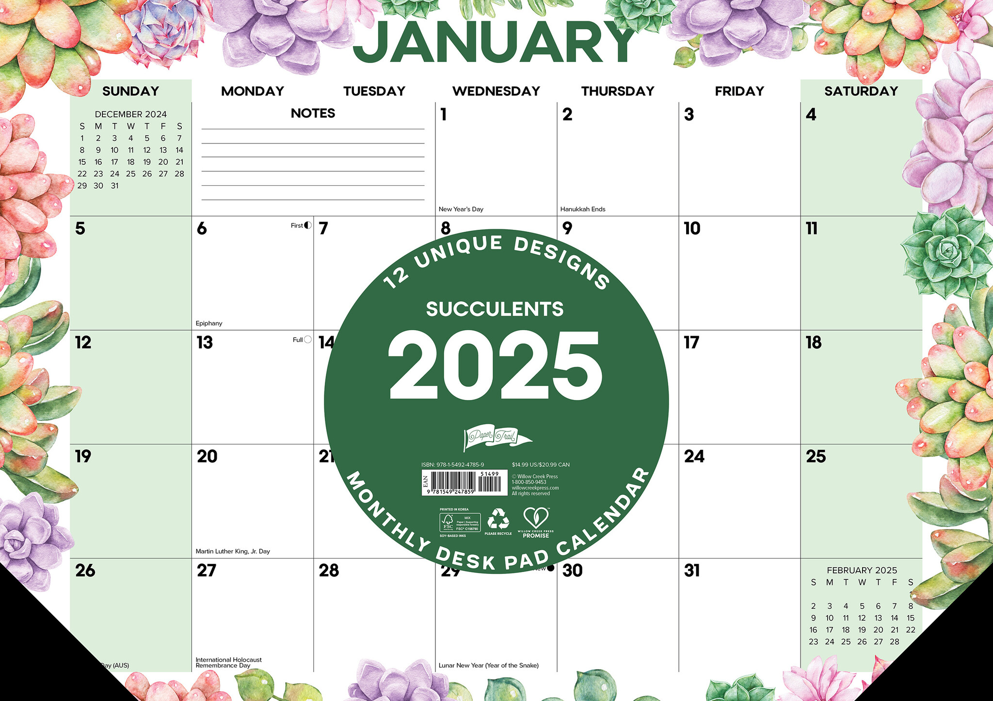 Vetplanten Desk Pad - Bureau Kalender 2025 Smal