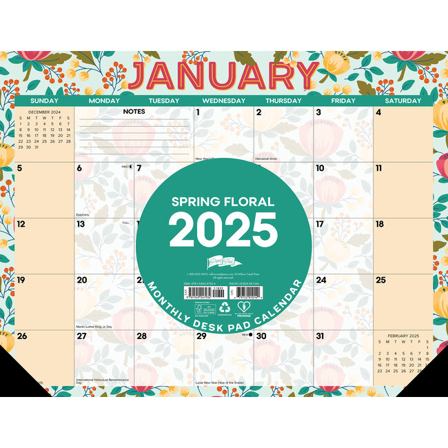 Sous-main floral printanier - Calendrier de bureau 2025