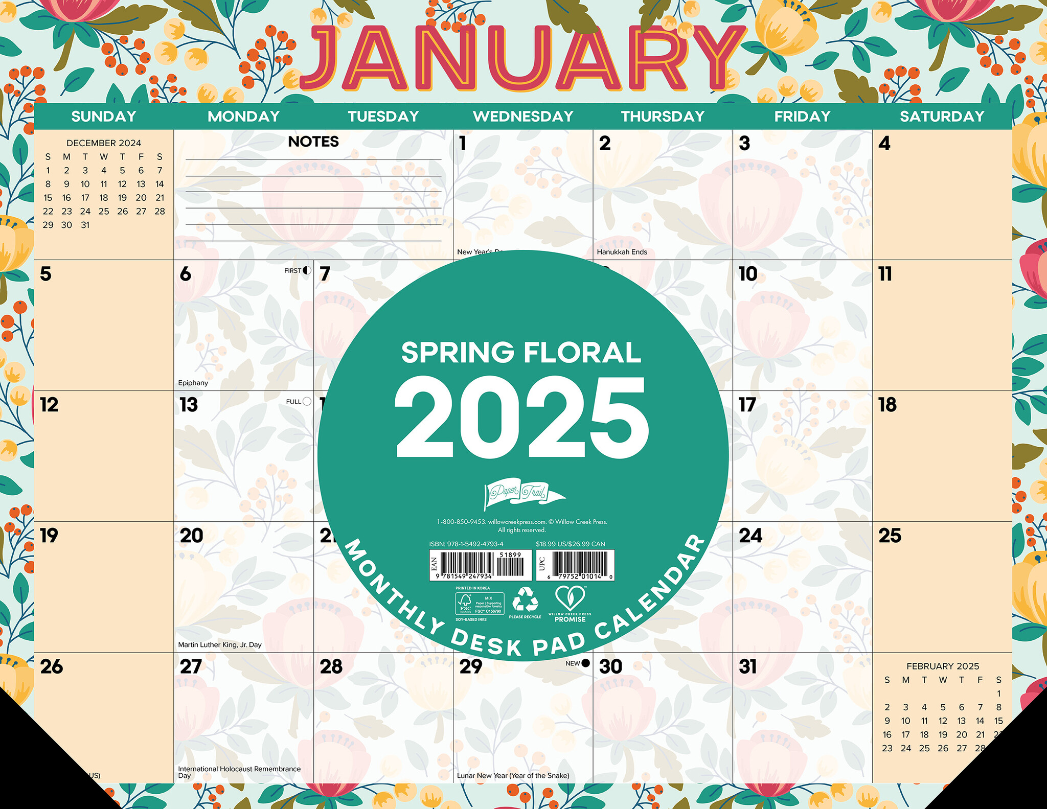 Spring Floral 2025 22 X 17 Large Monthly Deskpad