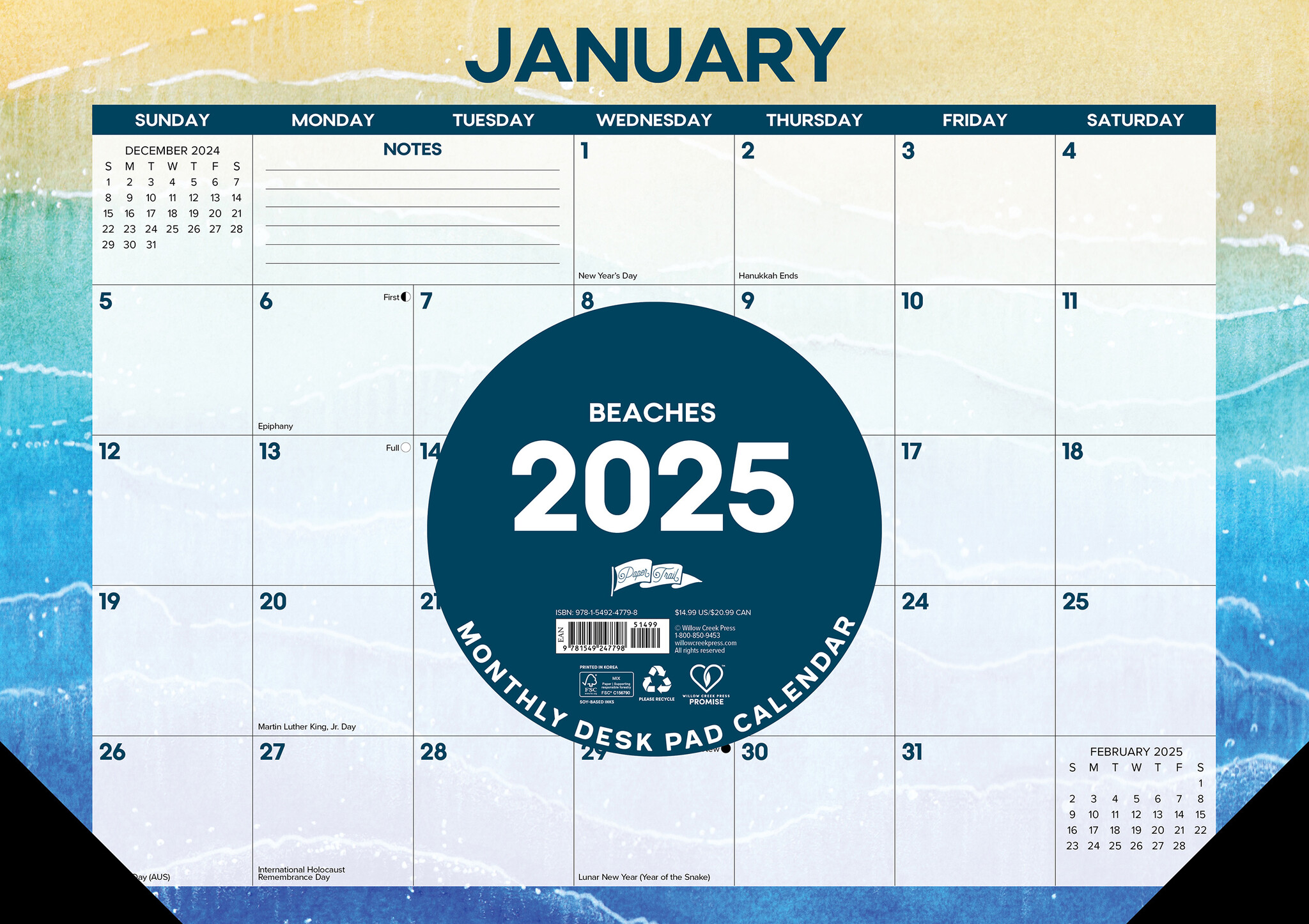 Strand Desk Pad - Bureau Kalender 2025 Smal