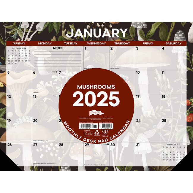 Willow Creek Funghi Calendario da tavolo 2025