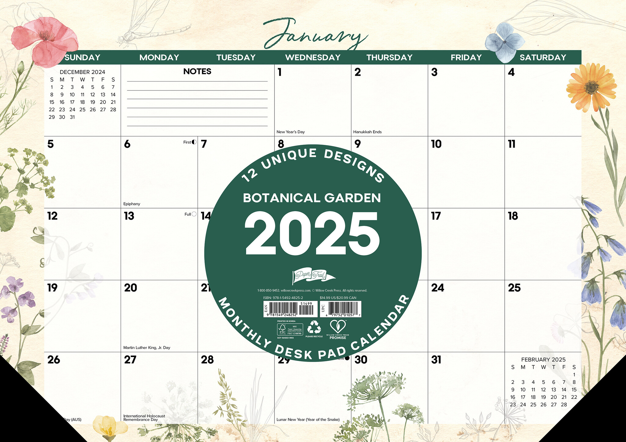 Botanical Desk Pad Kalender 2025 Smal