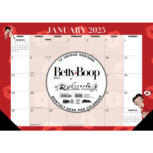 Sous-main Betty Boop - Calendrier de bureau 2025 étroit