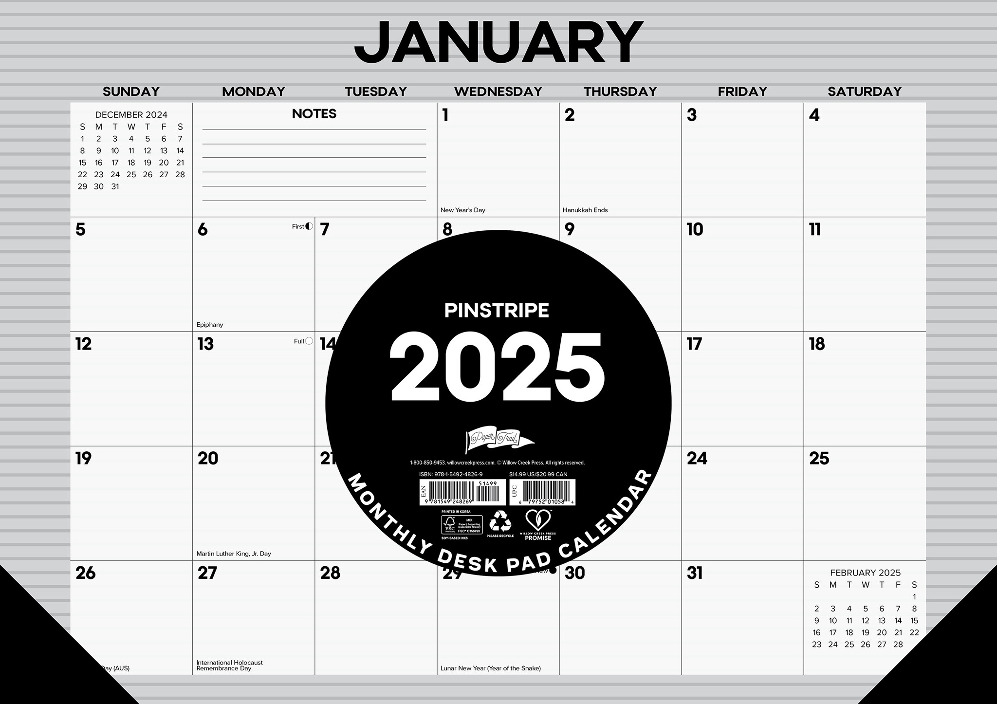 Strepen Desk Pad Kalender 2025 Smal