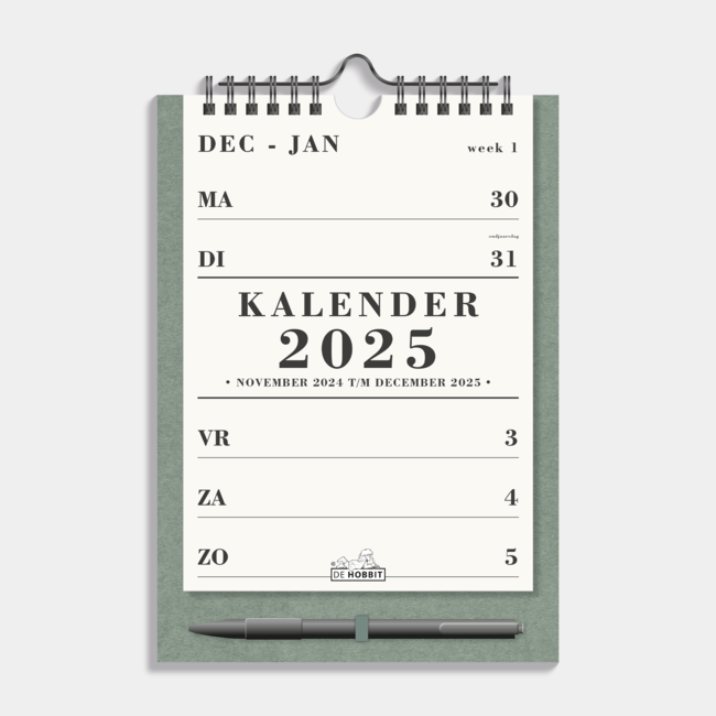 A5 Spiral-Kalender 2025 Grün mit Stift