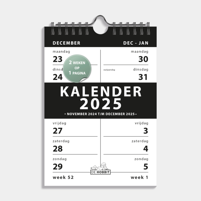 A5 Spiral-Kalender 2-Wochen 2025 Schwarz