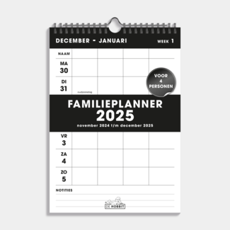 De Hobbit A4 Spiraal Familieplanner 2025 Zwart 4 Persoons