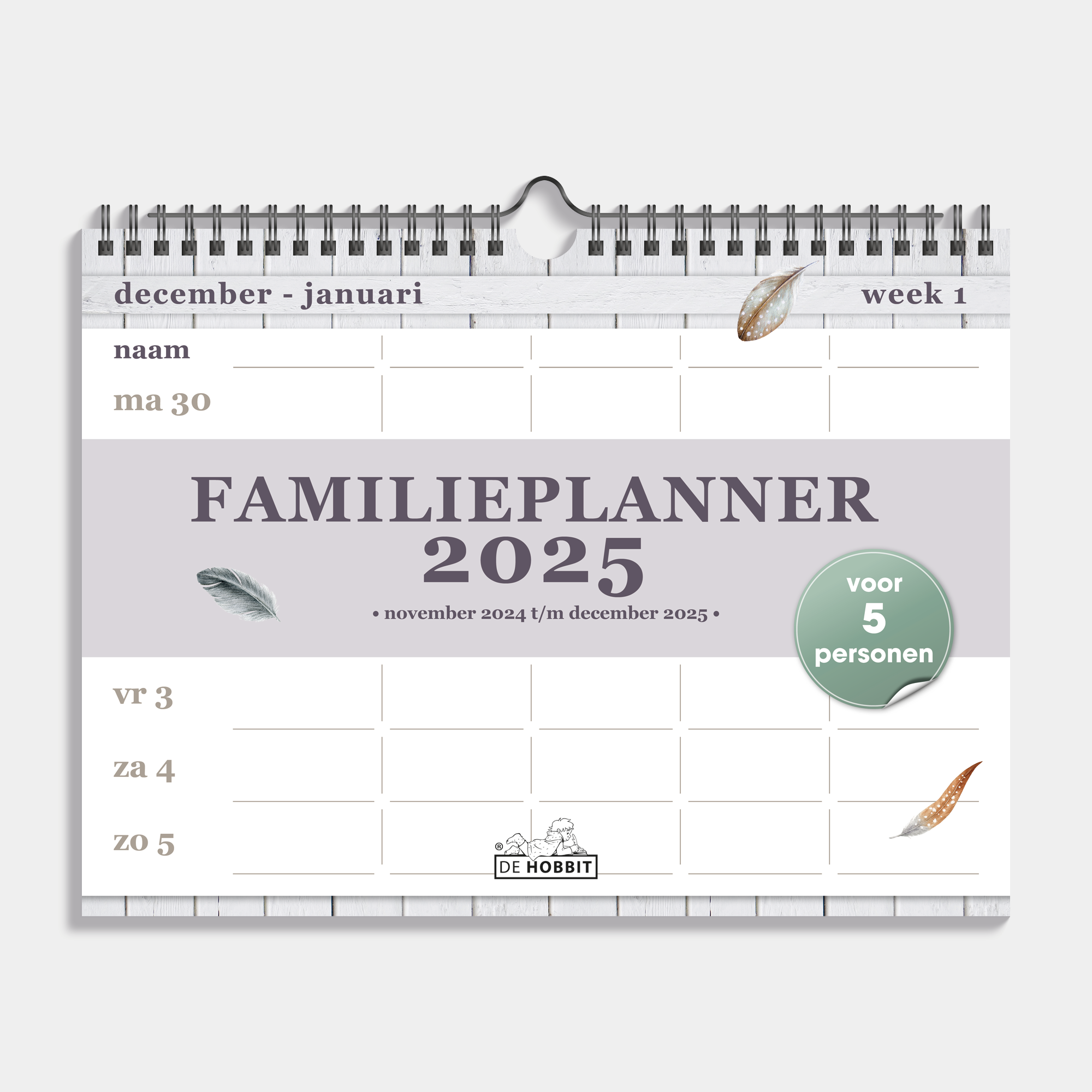 A4 Spiraal Familieplanner 2025 Veren Kopen? Bestel eenvoudig en snel Kalenderwinkel.nl