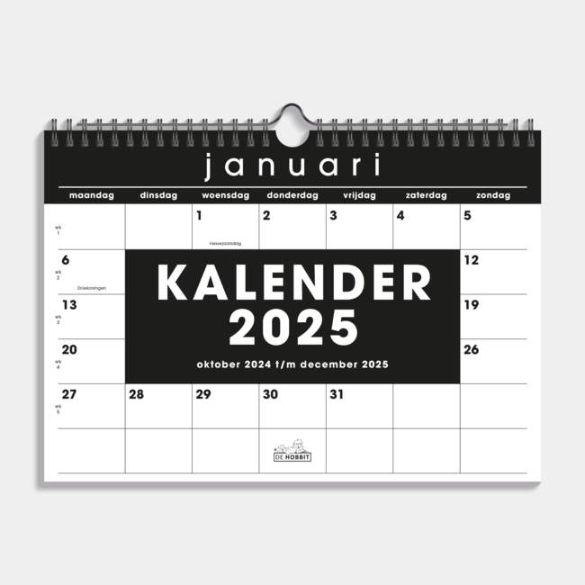 A4 Calendario Mensual 2025 Negro