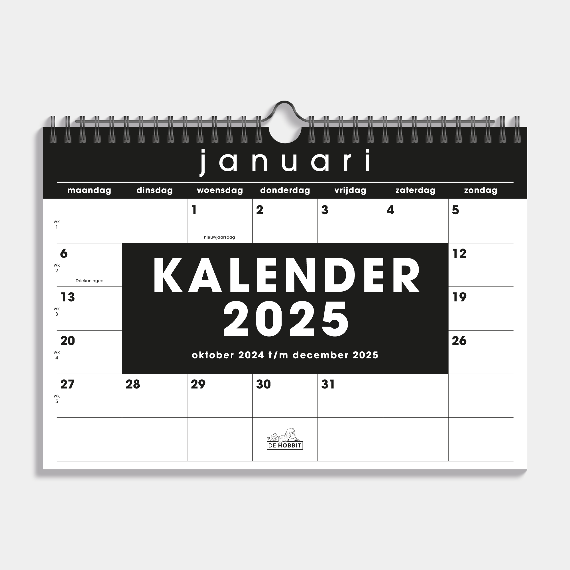 A4 Maandkalender 2025 Zwart