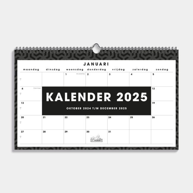 A3 Calendario mensual 2025 Negro