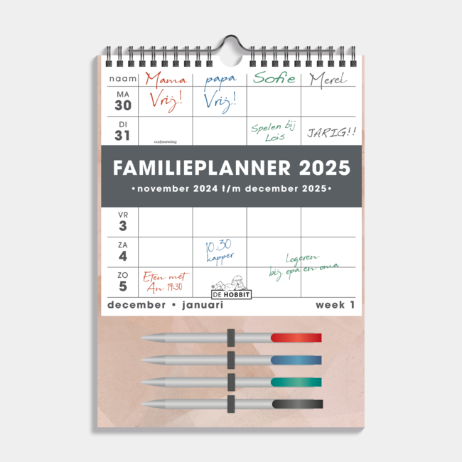 Planificateur familial 2025 avec marqueurs