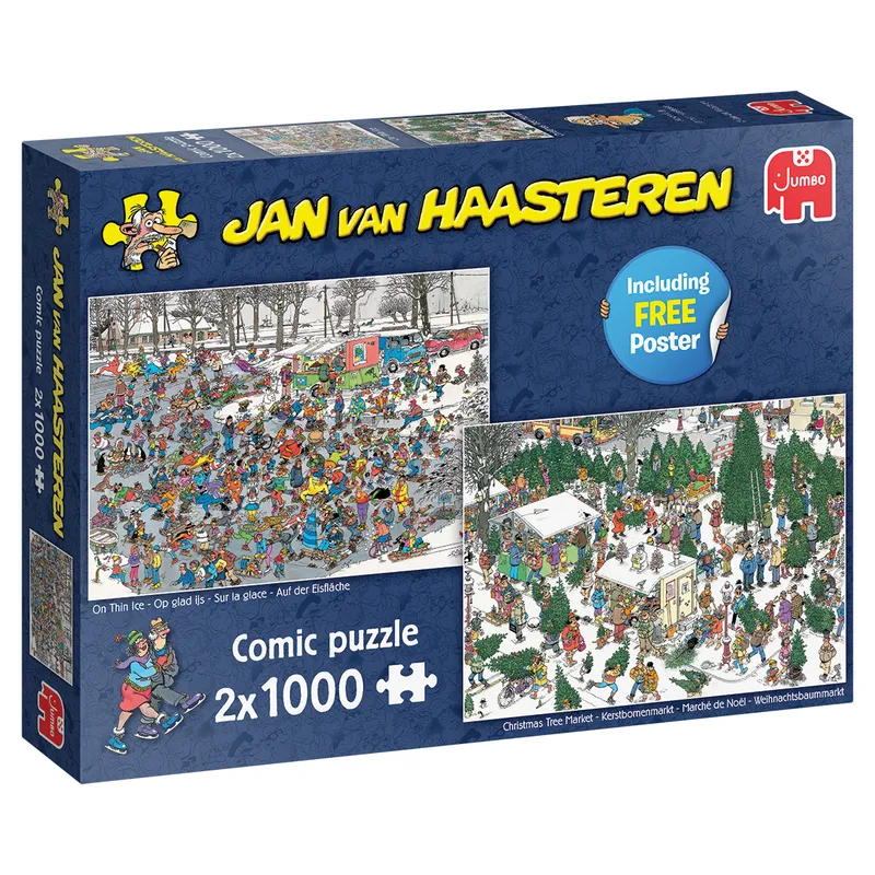 Jan van Haasteren – Op Glad IJs & Kerstbomenmarkt Kerst Puzzel 2x1000 Stukjes