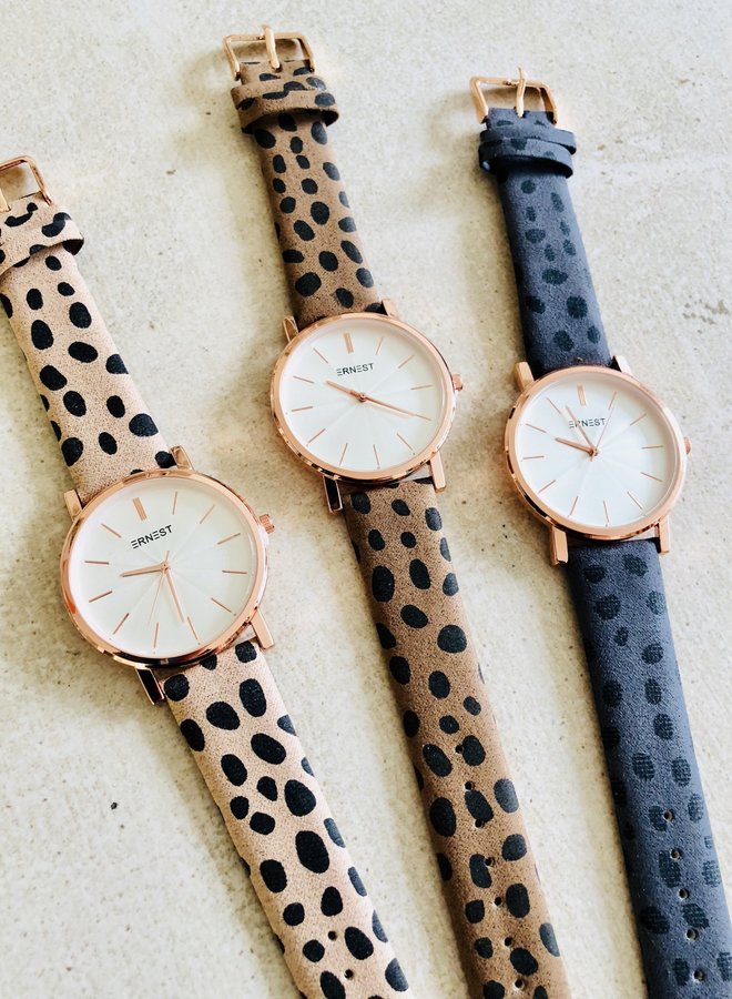 Horloge Minimalist Cheetah Mocca Rose