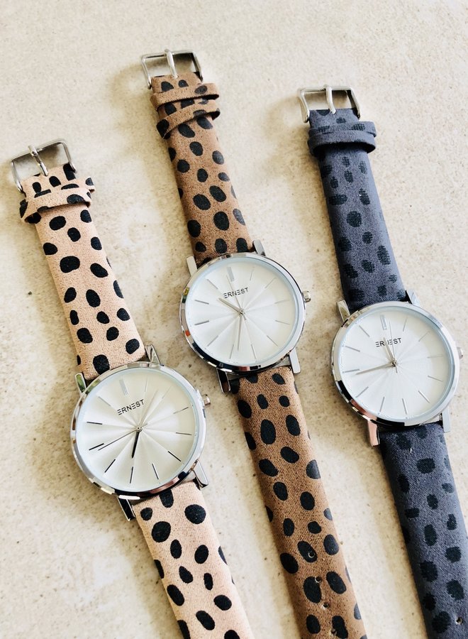 Horloge Minimalist Cheetah Beige Zilver