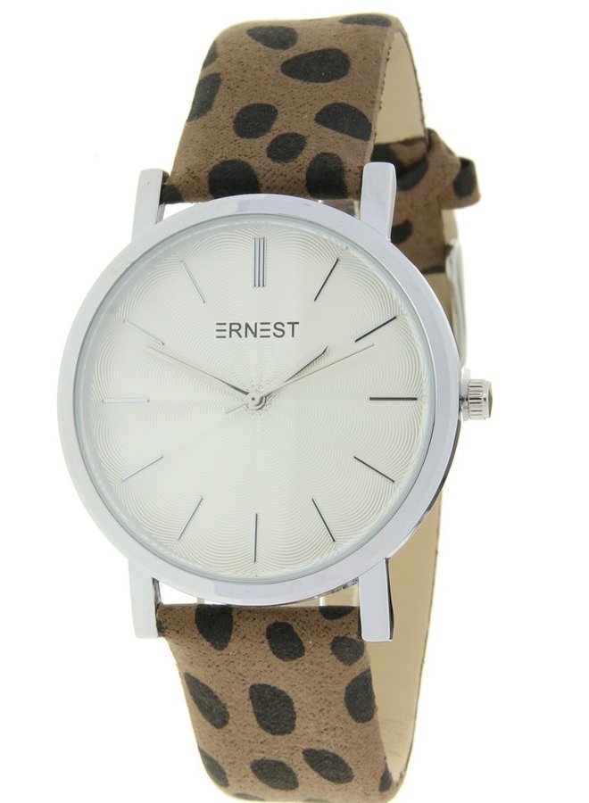 Horloge Minimalist Cheetah Mocca Zilver