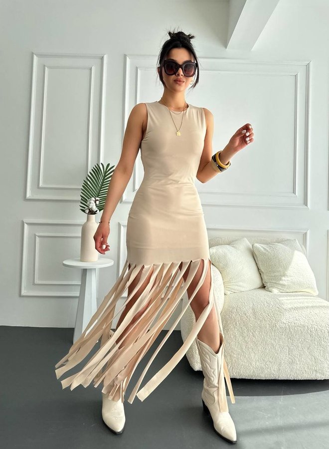 Jurk Fringe Revival Beige