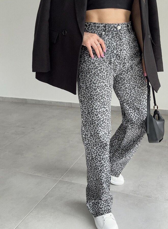 Leopard Jeans Grijs