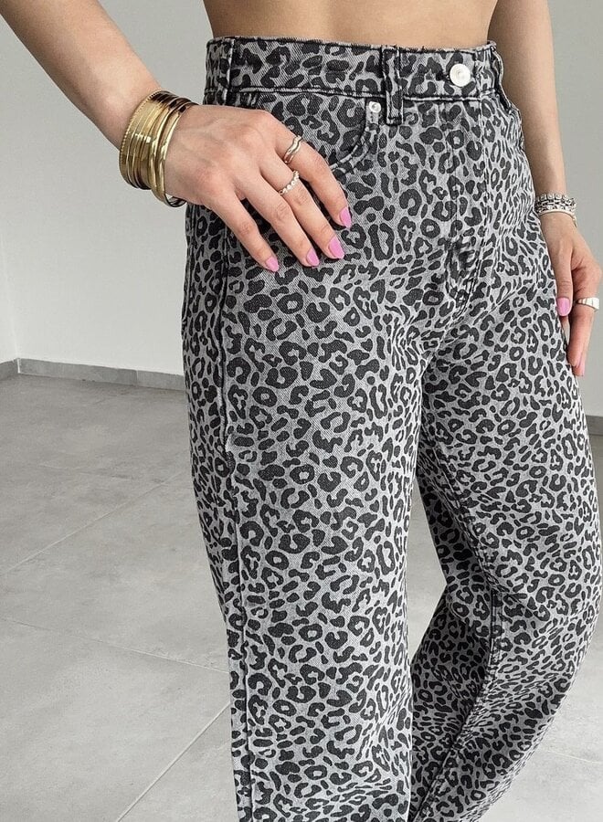 Leopard Jeans Grijs